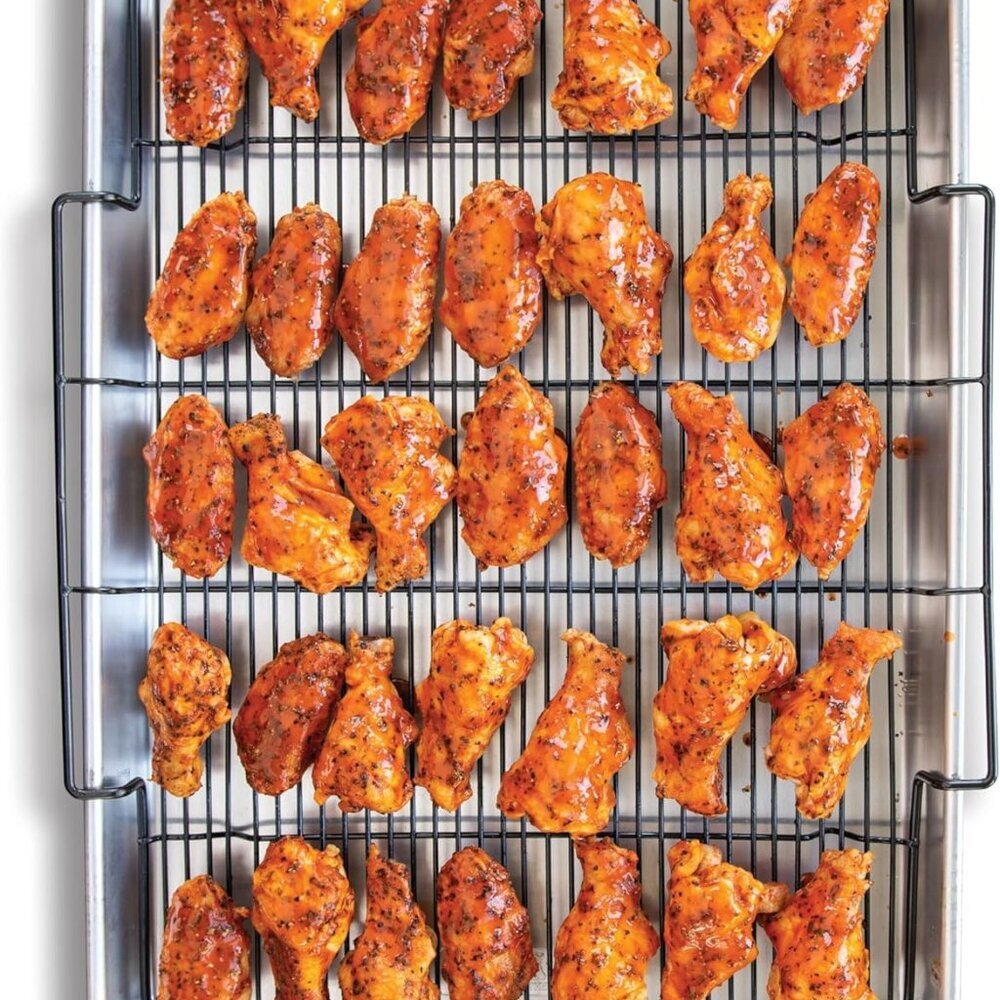 Extra Large Oven Crisping Baking Tray, with Rack, Silver